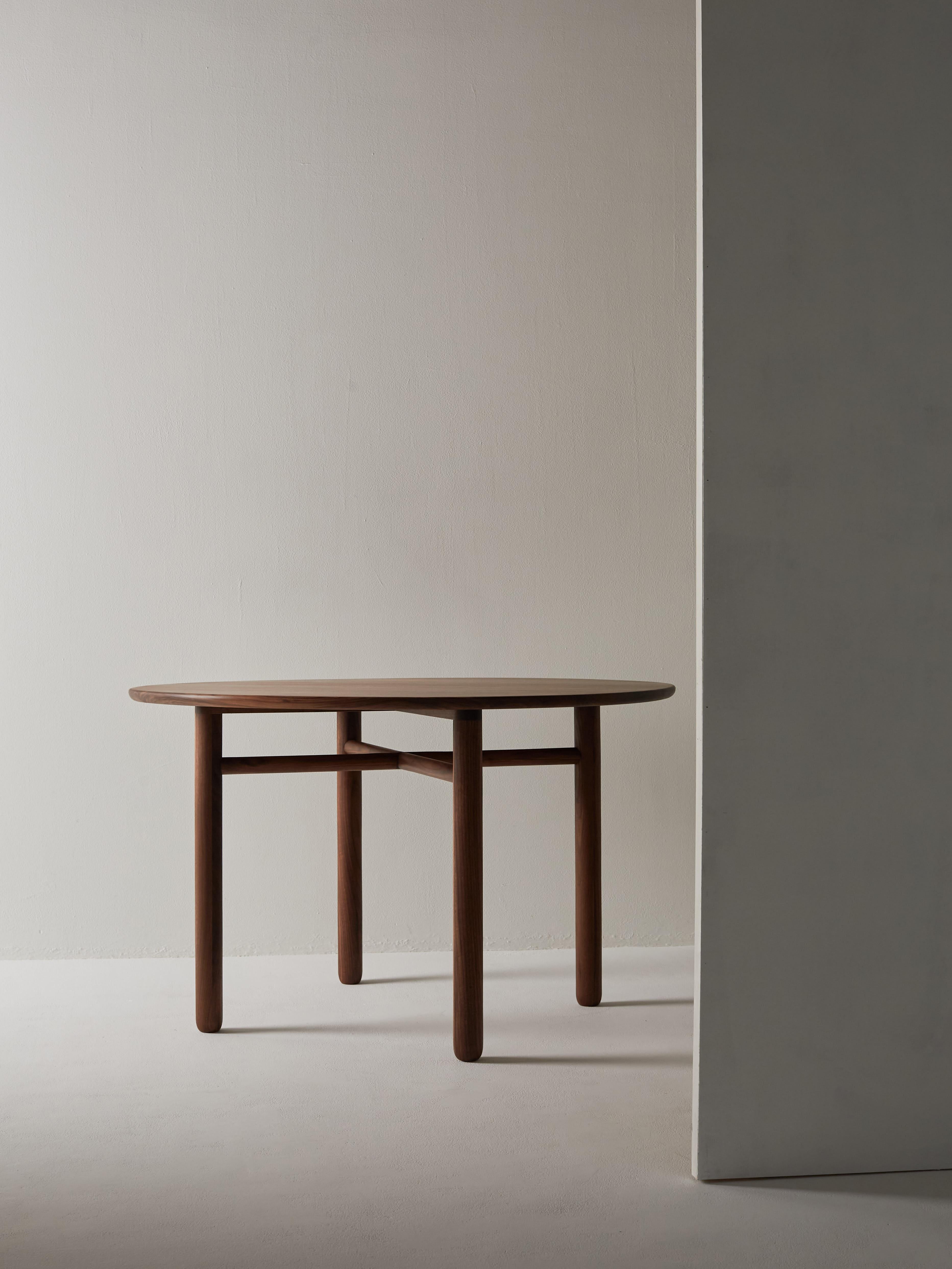 Cross Bar Table by Campagna, Contemporary Minimal Round Wooden Dining Table In New Condition For Sale In Portland, OR