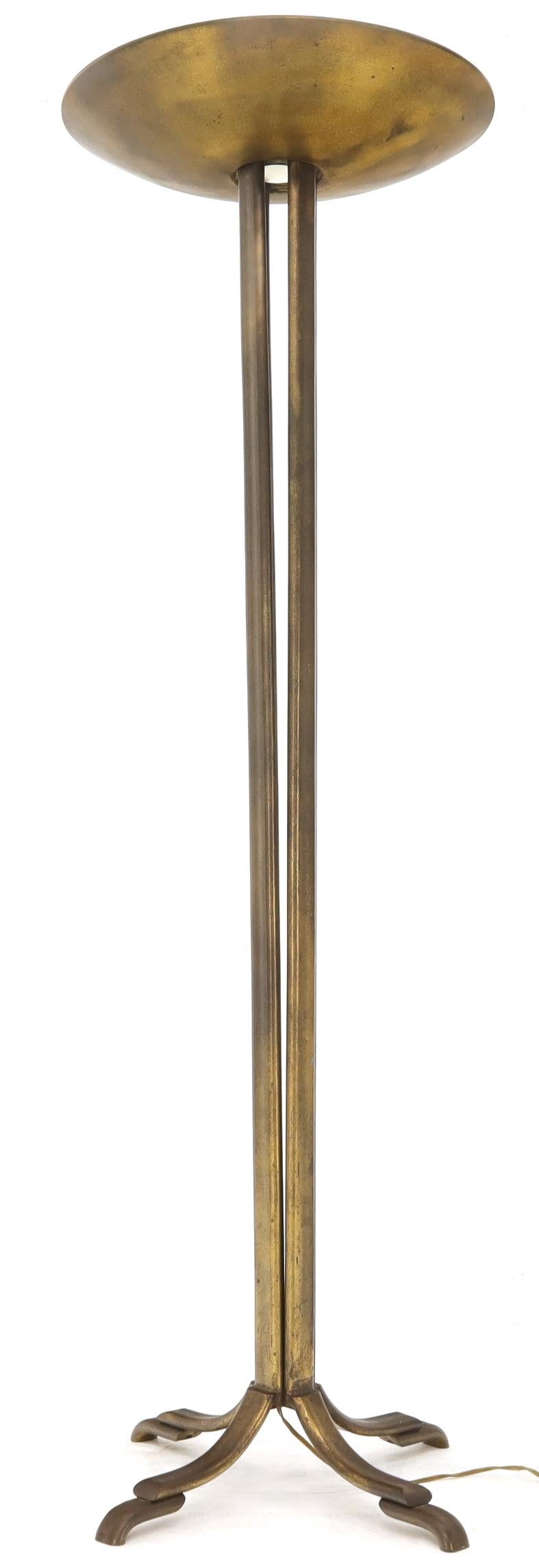 20th Century Cross Base 68 Tall Metal Dish Shade Floor Lamp For Sale