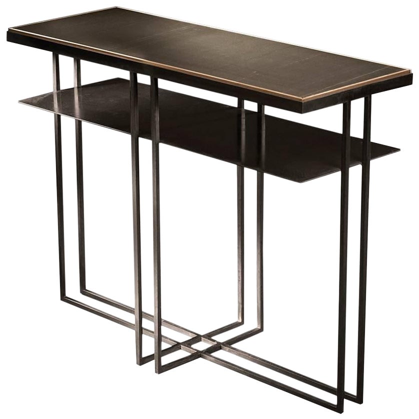 Cross Binate Console — Medium — Blackened Steel Frame — Honed Cumbrian Slate Top