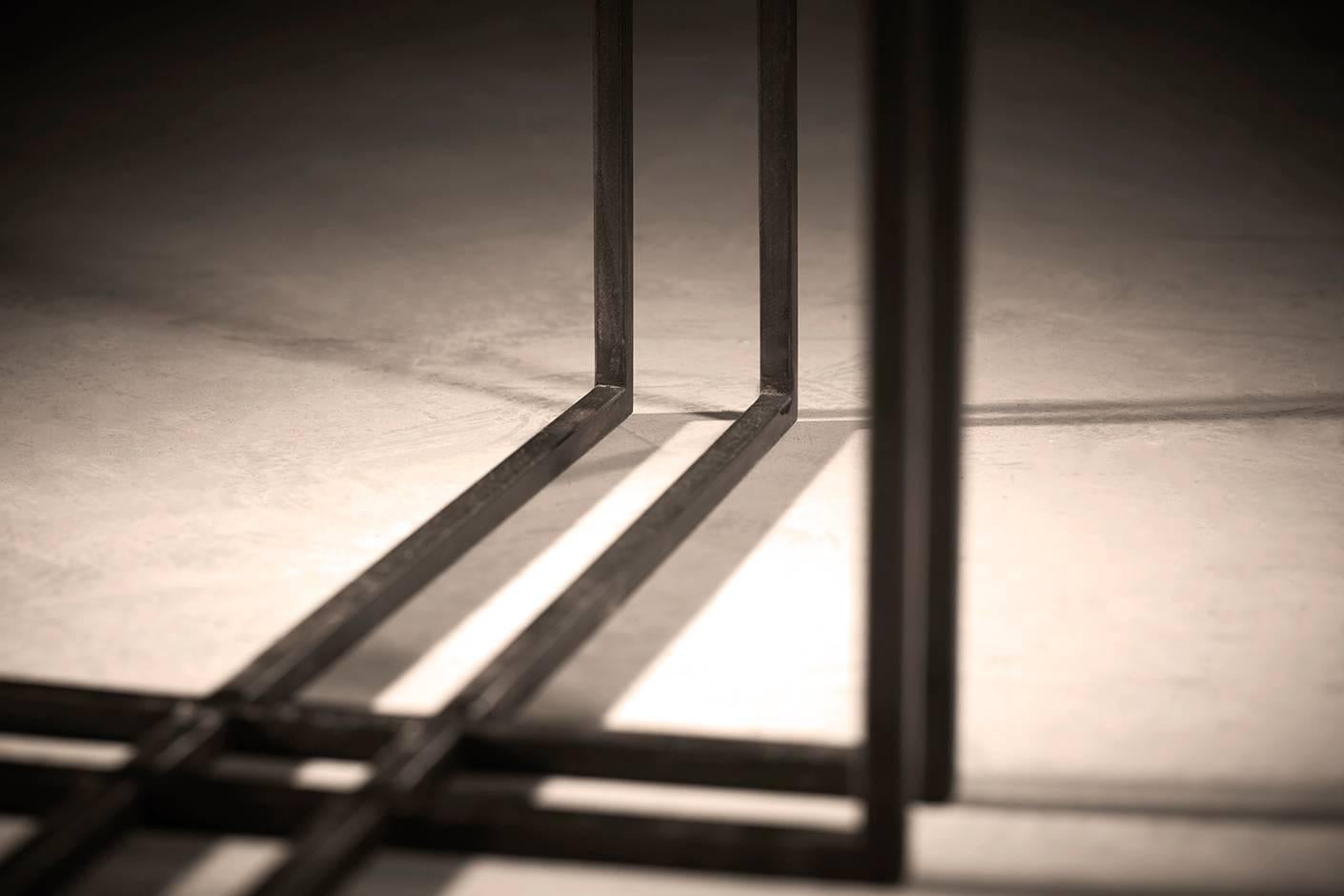 Contemporary Cross Binate Console — Medium — Blackened Steel Frame — Honed Cumbrian Slate Top For Sale