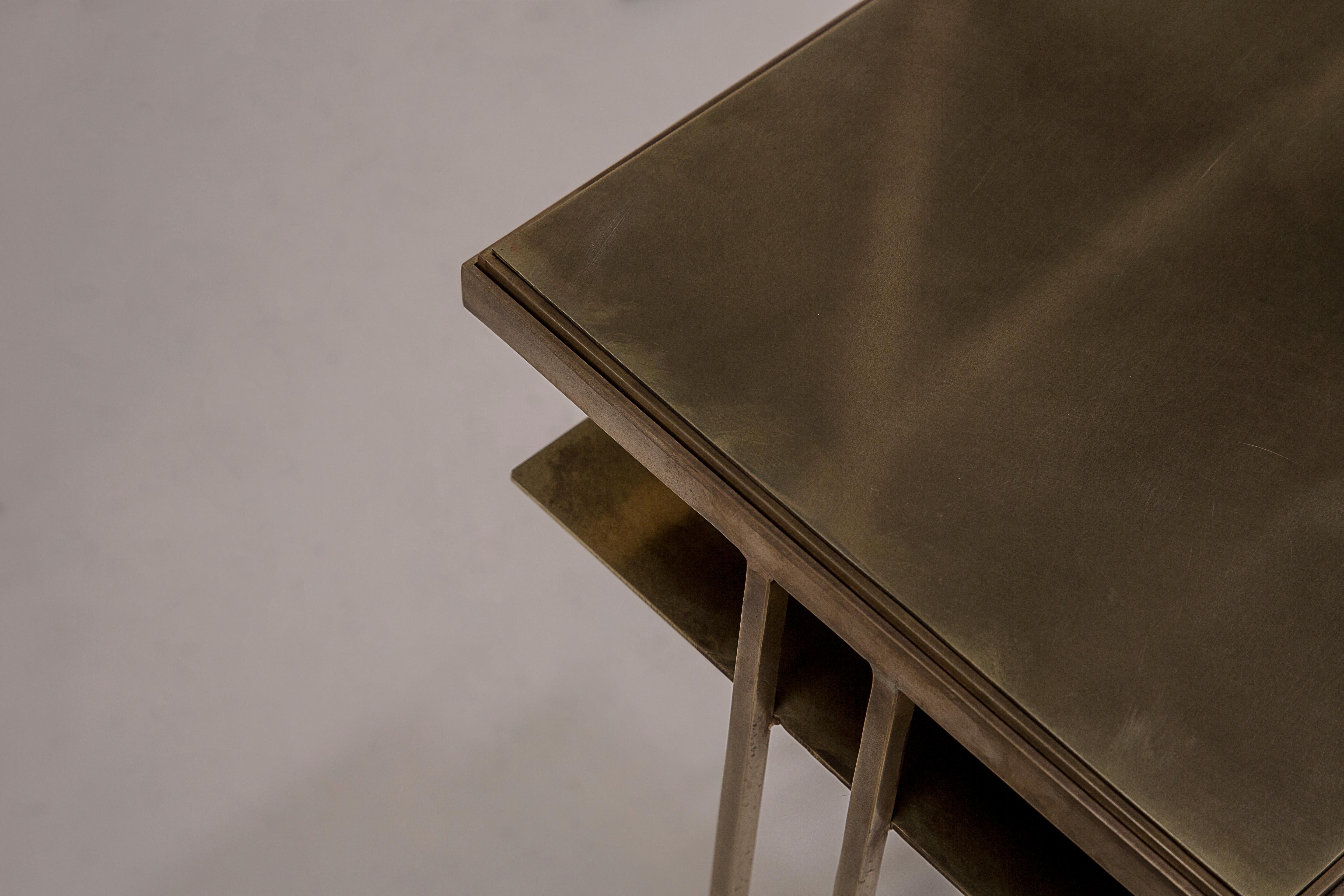 Hand-Crafted Cross Binate Side Table — All Patinated Brass — Made in Britain For Sale