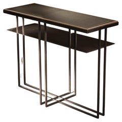 Cross Binate Side Table — Blackened Steel Frame — Honed Cumbrian Slate Top