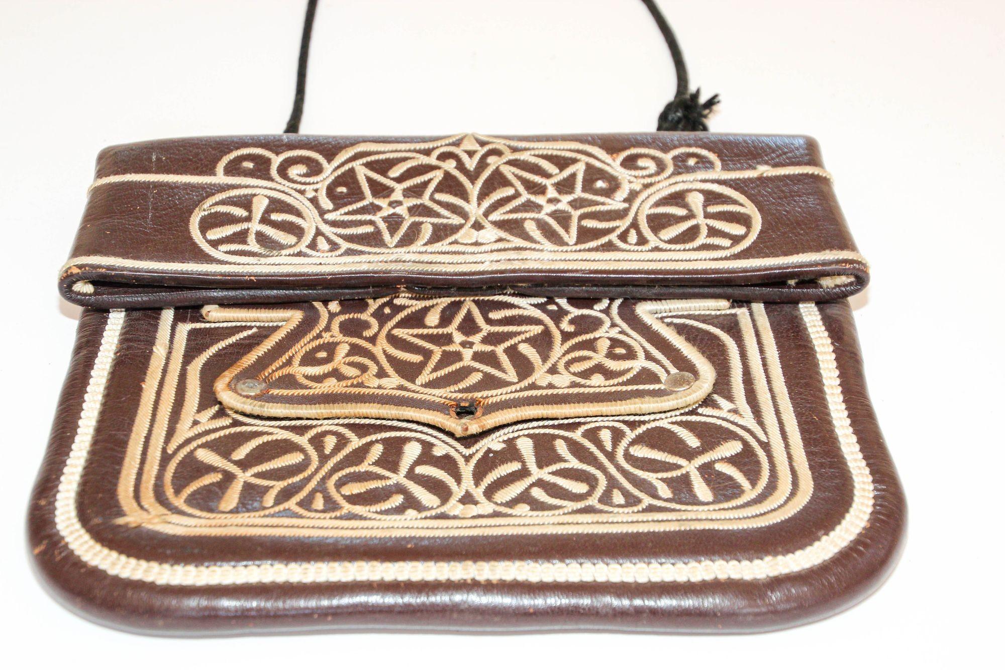 Collectible Vintage Hand-tooled Leather African Berber Tribal Moroccan Bag 1960 For Sale 3