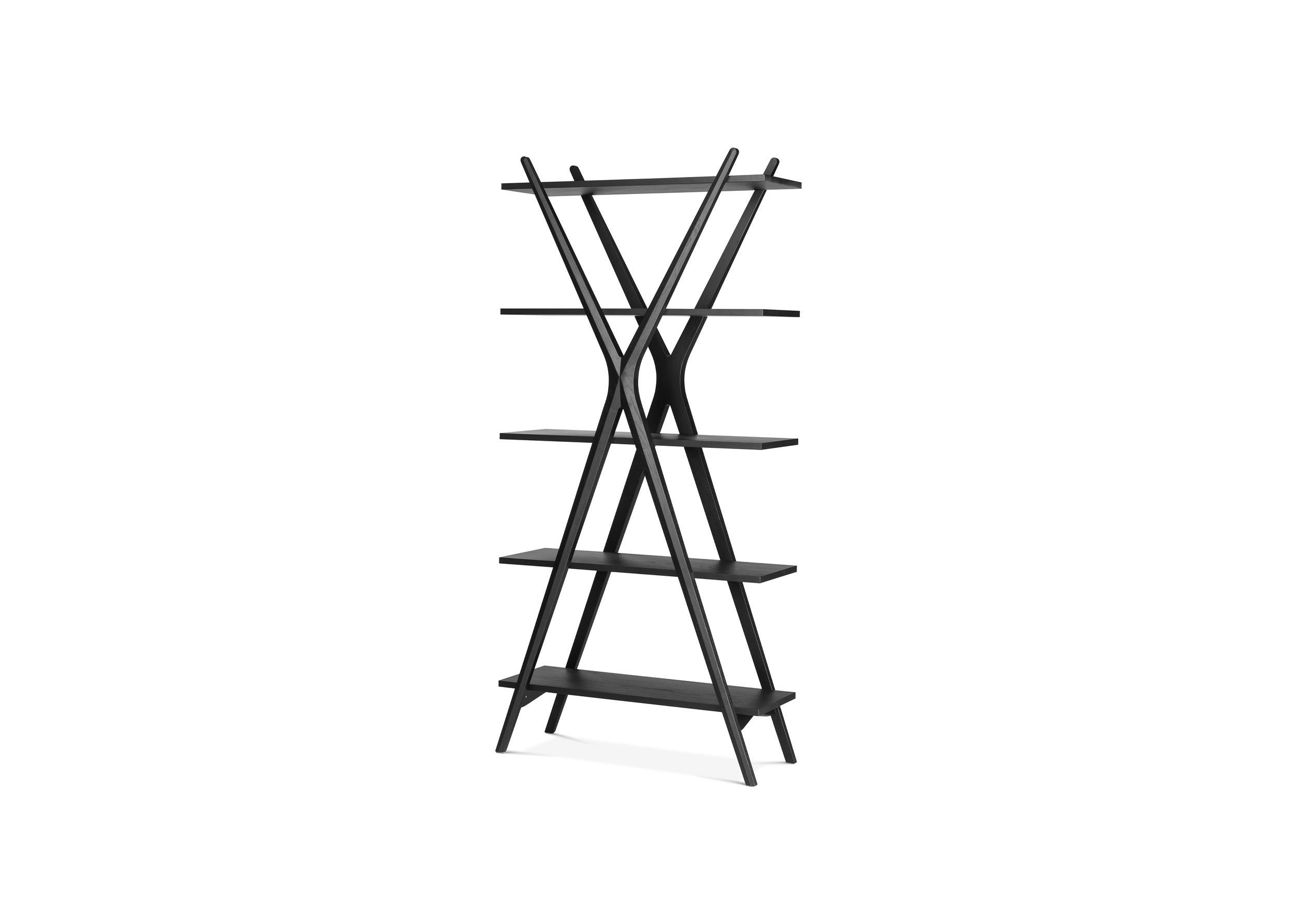 Libreria in legno di frassino, sostenuta e strutturata dalla geometria primaria del design di una croce diagonale.

Il tratto distintivo della libreria Cross di Carlo Contin per Meritalia è la sua struttura portante: una croce diagonale di due