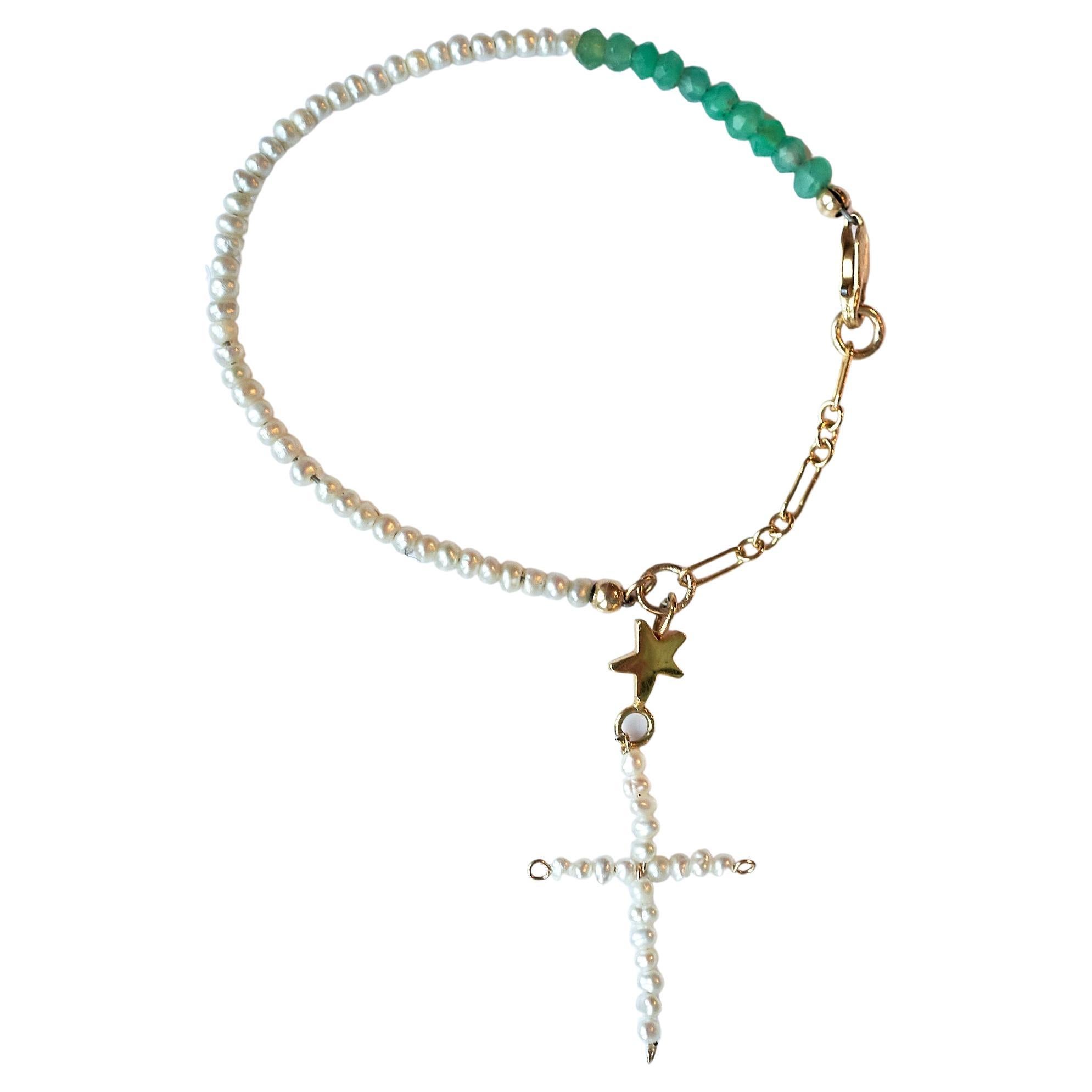 Cross-Armband Weiß Perlen Chrysopras Religiös Spiritual J Dauphin (Frühviktorianisch) im Angebot