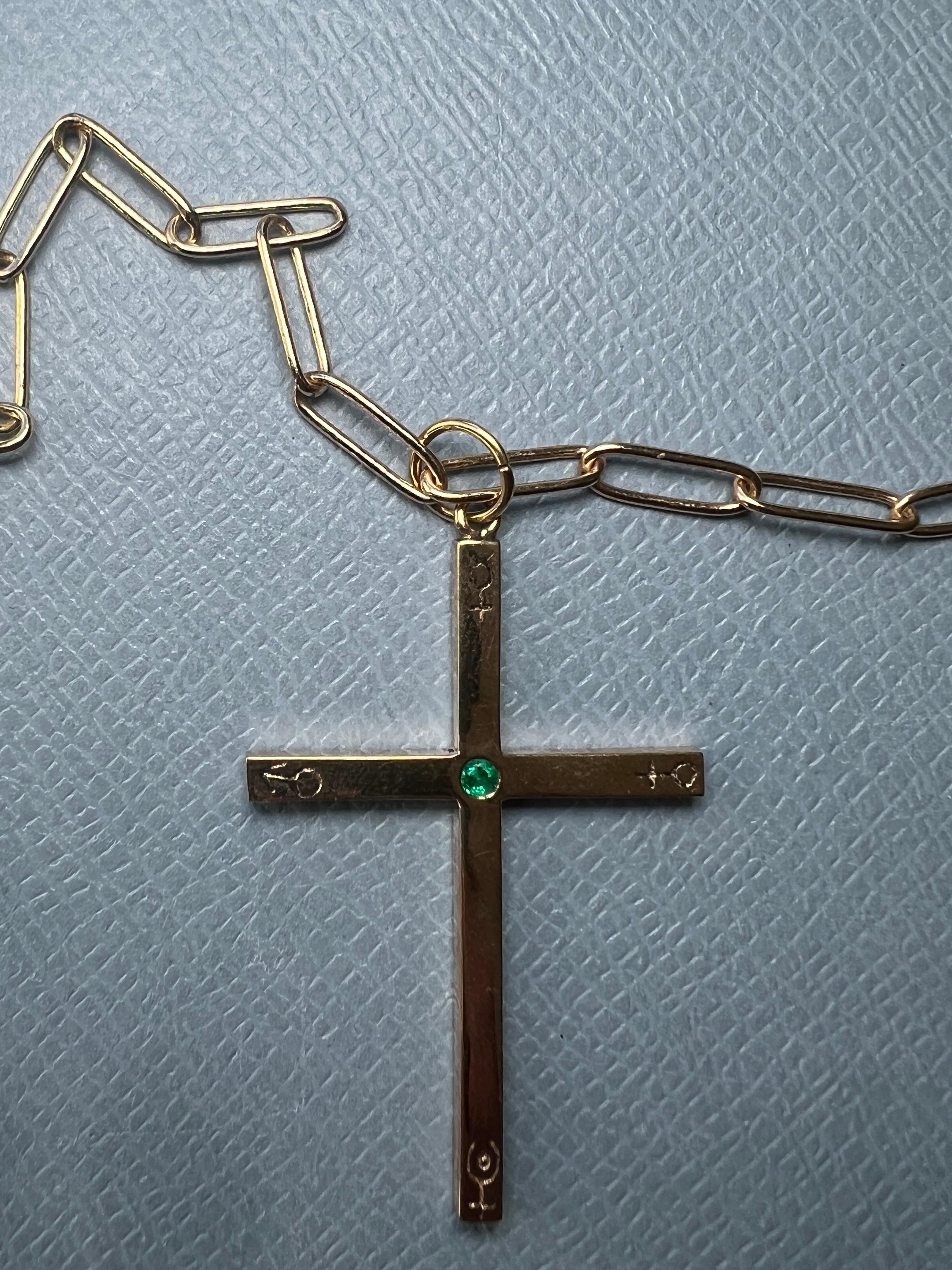 Cross Kette Halskette Astrologie Symbole Smaragd für Damen oder Herren im Angebot