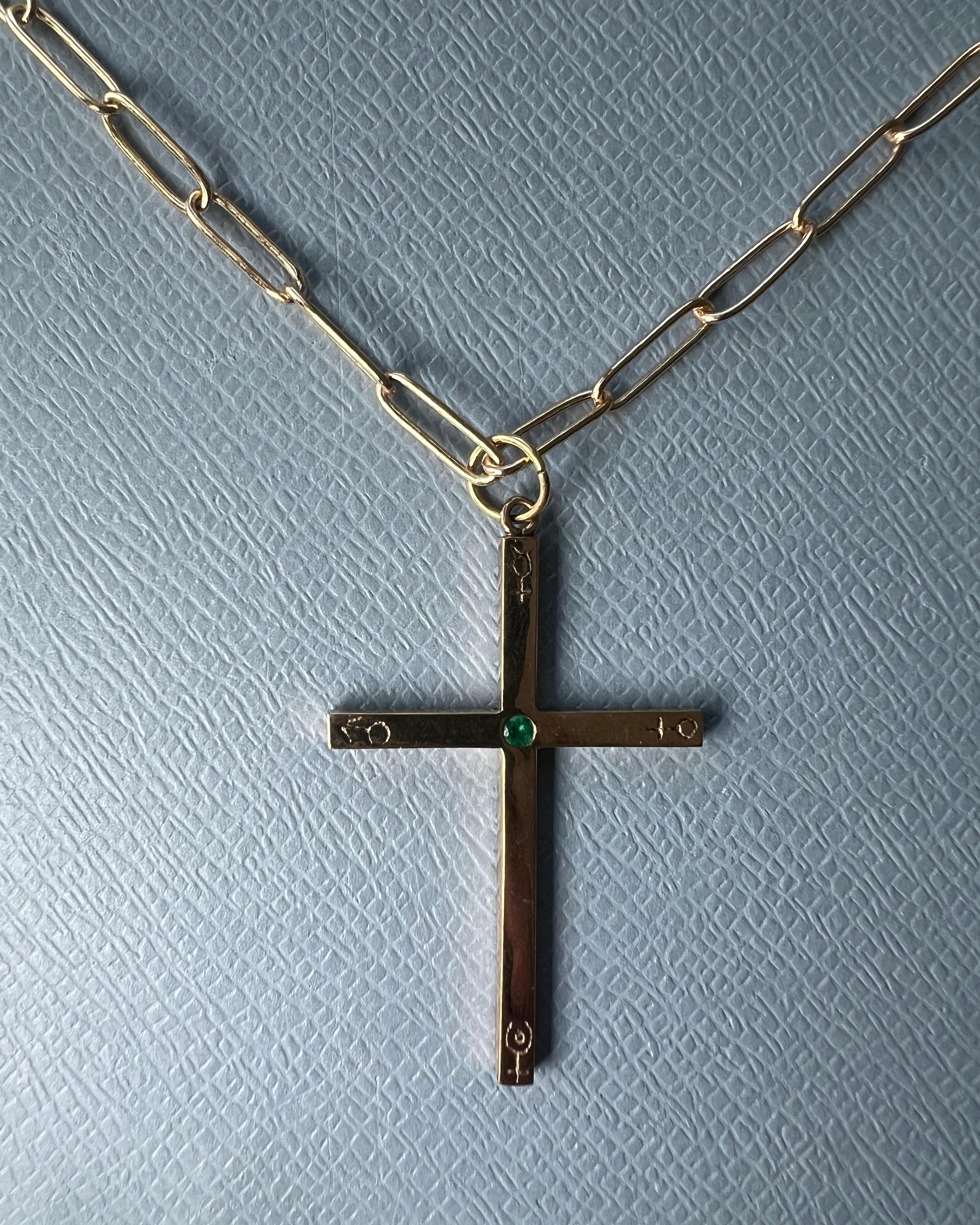 Cross Kette Halskette Astrologie Symbole Smaragd im Angebot 2