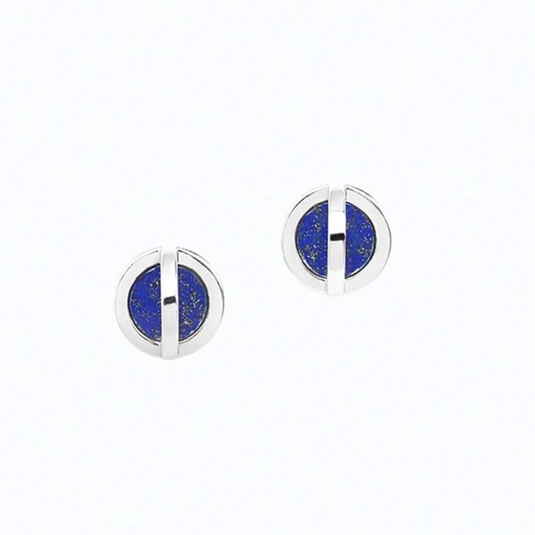 Contemporary Cross Circle Studs, Sterling Silver, Lapis  For Sale