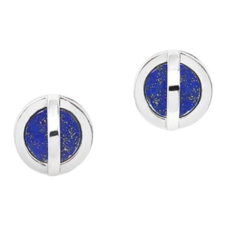 Cross Circle Studs, Sterling Silver, Lapis  For Sale