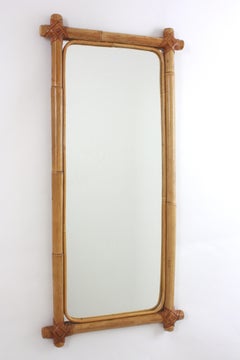 Cross-Corners Bamboo Rattan Rectangular Mirror, 1960s