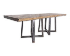 Cross Design Tischplatte aus ebonisierter Patina mit Stahlfuß und Holzplatte mit lebendiger Kante