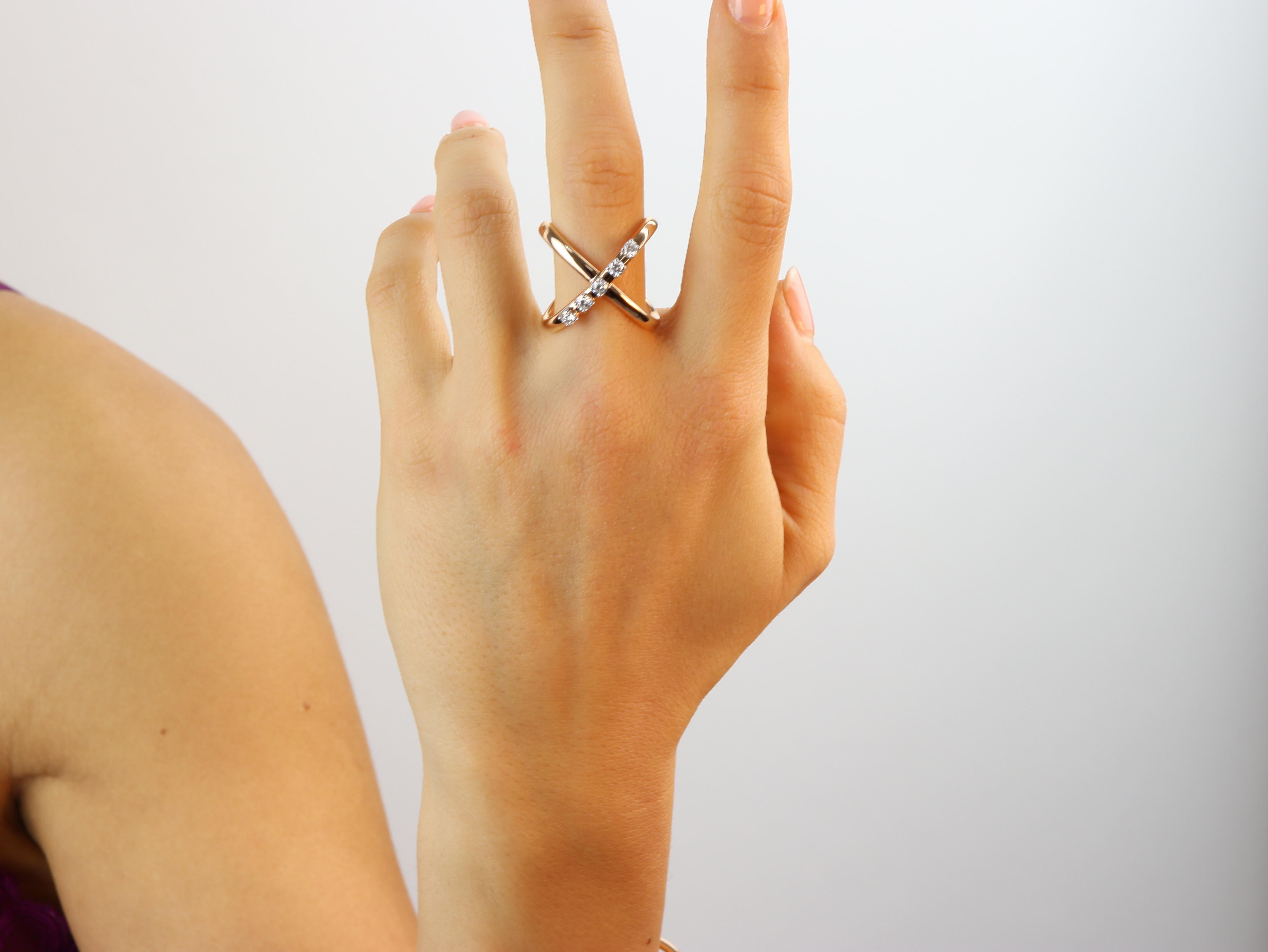 For Sale:  Cross Design Open-Bottom Ring with Diamonds 4