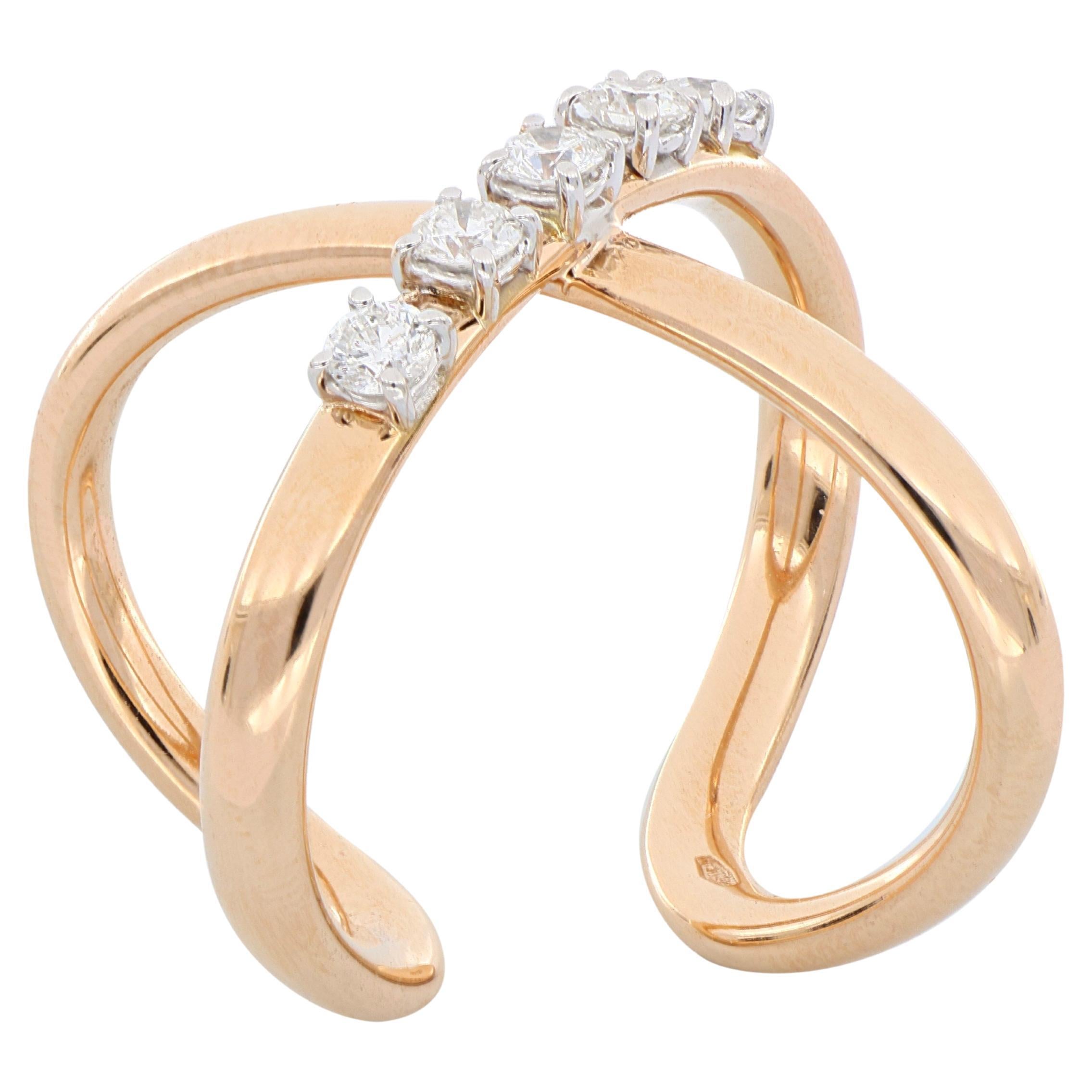 Cross Design Open-Bottom Ring with Diamonds
