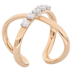 Cross Design Open-Bottom Ring with Diamonds