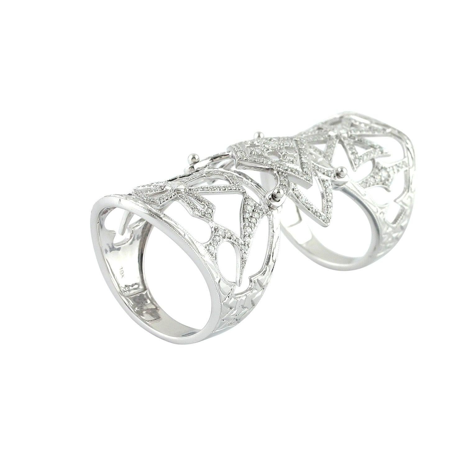 For Sale:  Cross Diamond 18 Karat White Gold Knuckle Ring 2