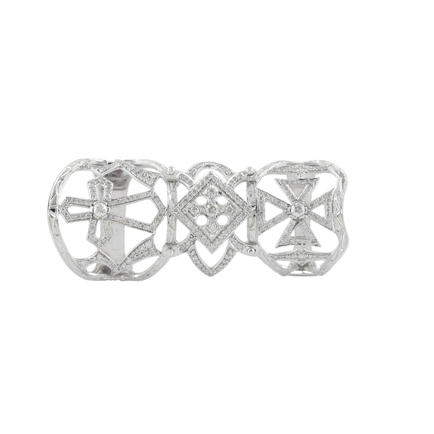 For Sale:  Cross Diamond 18 Karat White Gold Knuckle Ring 3