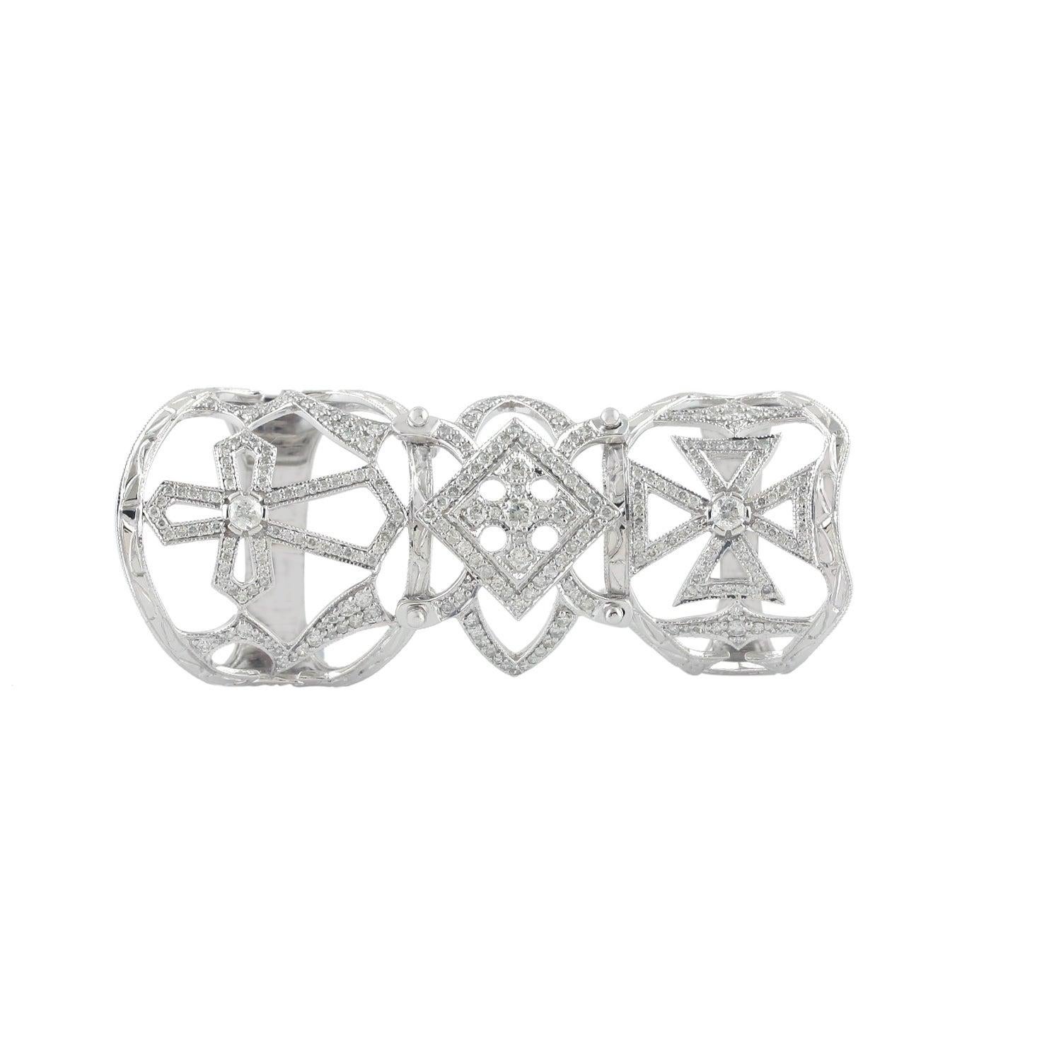 Im Angebot: Kreuz Diamant 18 Karat Weißgold Ring mit Knopfleiste () 3