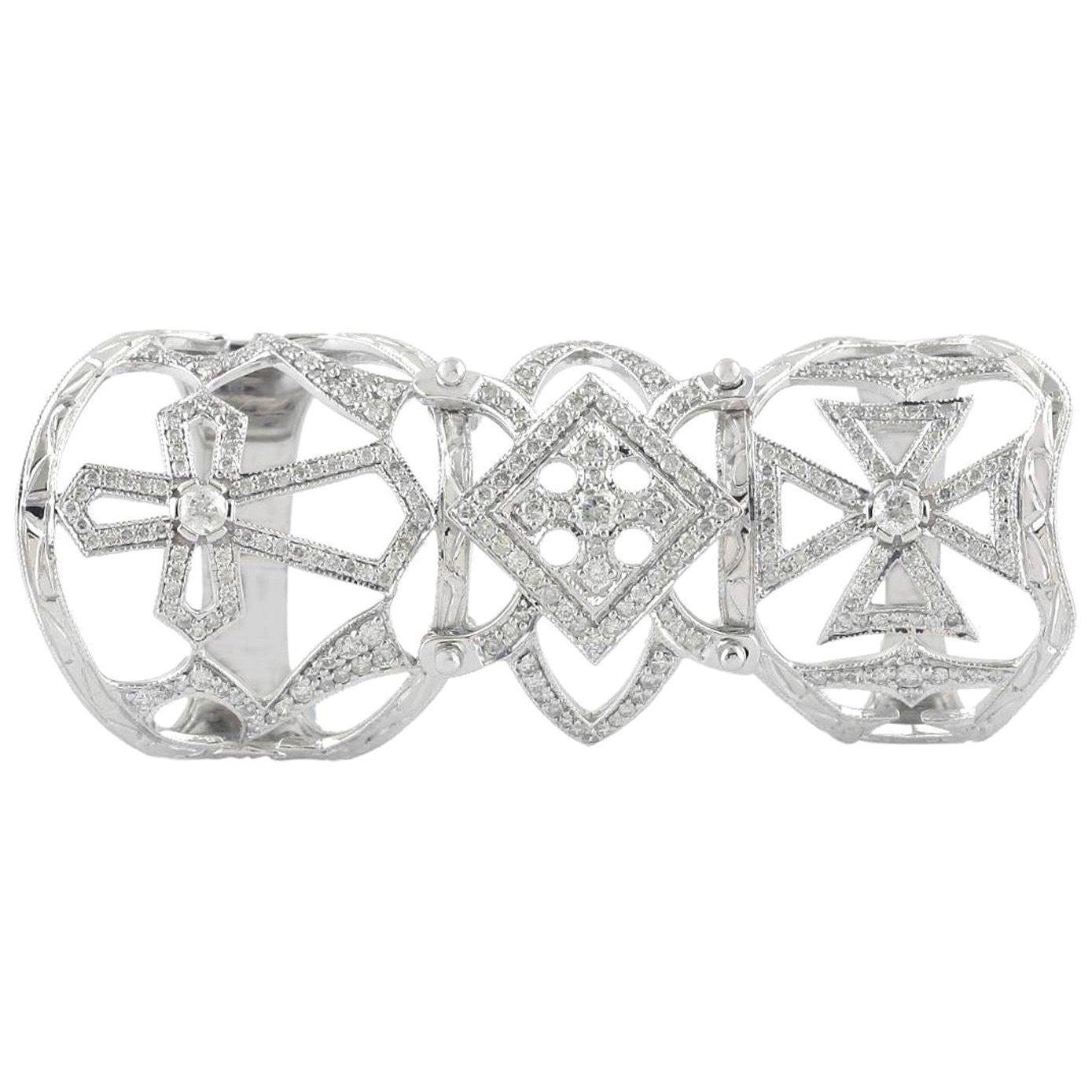 For Sale:  Cross Diamond 18 Karat White Gold Knuckle Ring