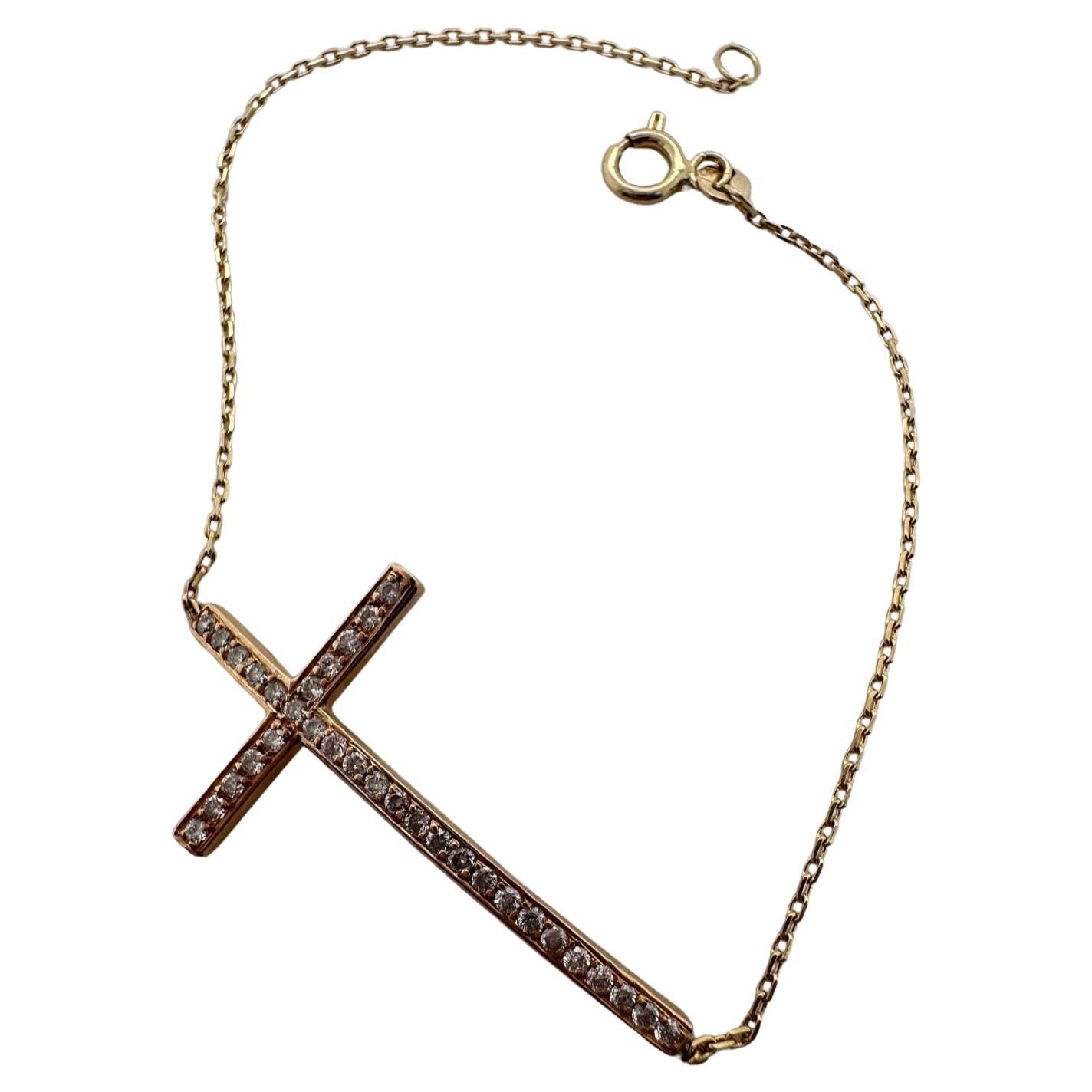 Cross Diamond Bracelet 18KT yellow gold VS Diamonds Certified Fine Quality For Sale