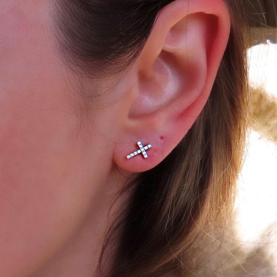 Contemporary Cross Diamond Earrings 14K White, Yellow, and Rose Gold