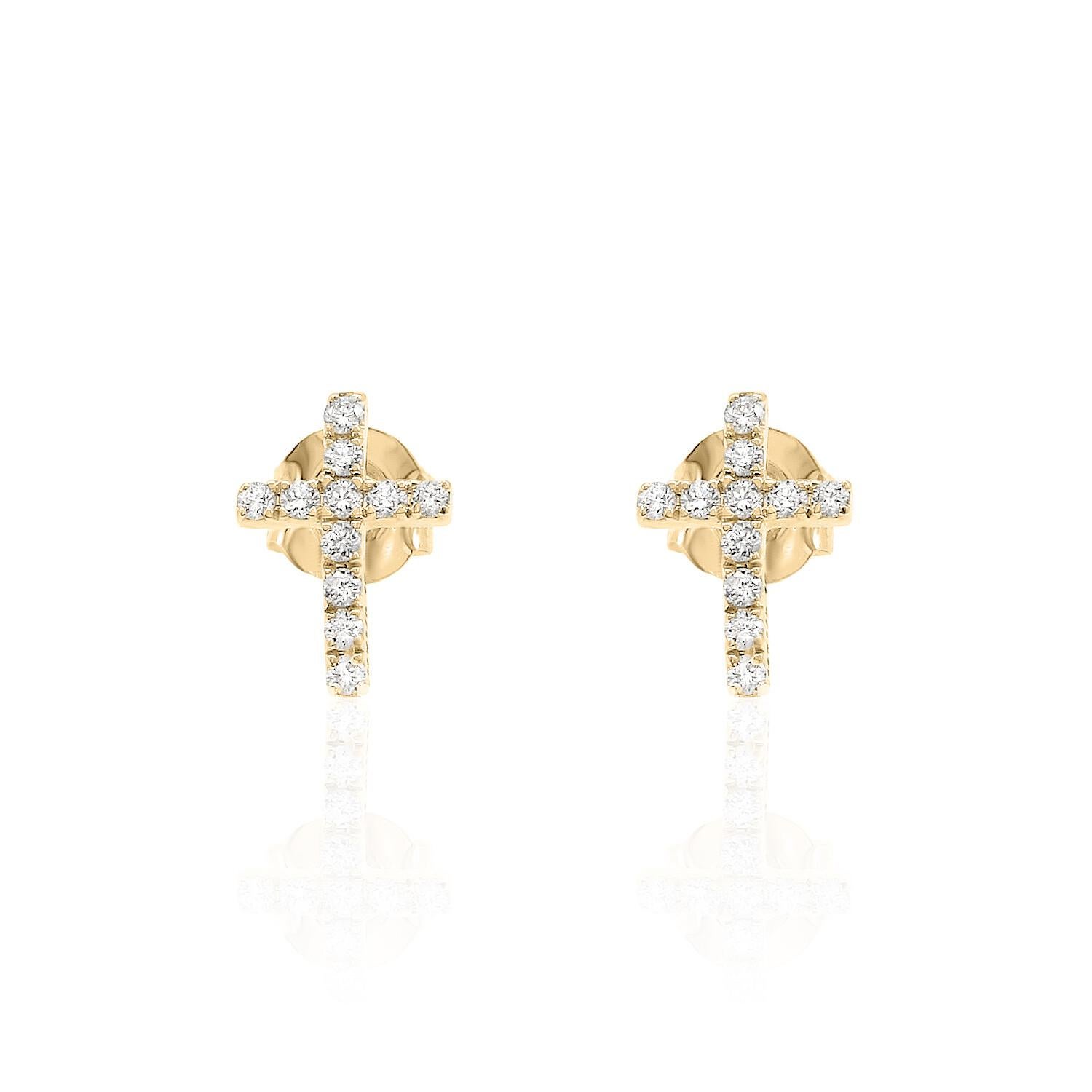 Round Cut Cross Diamond Earrings 14K White, Yellow, and Rose Gold