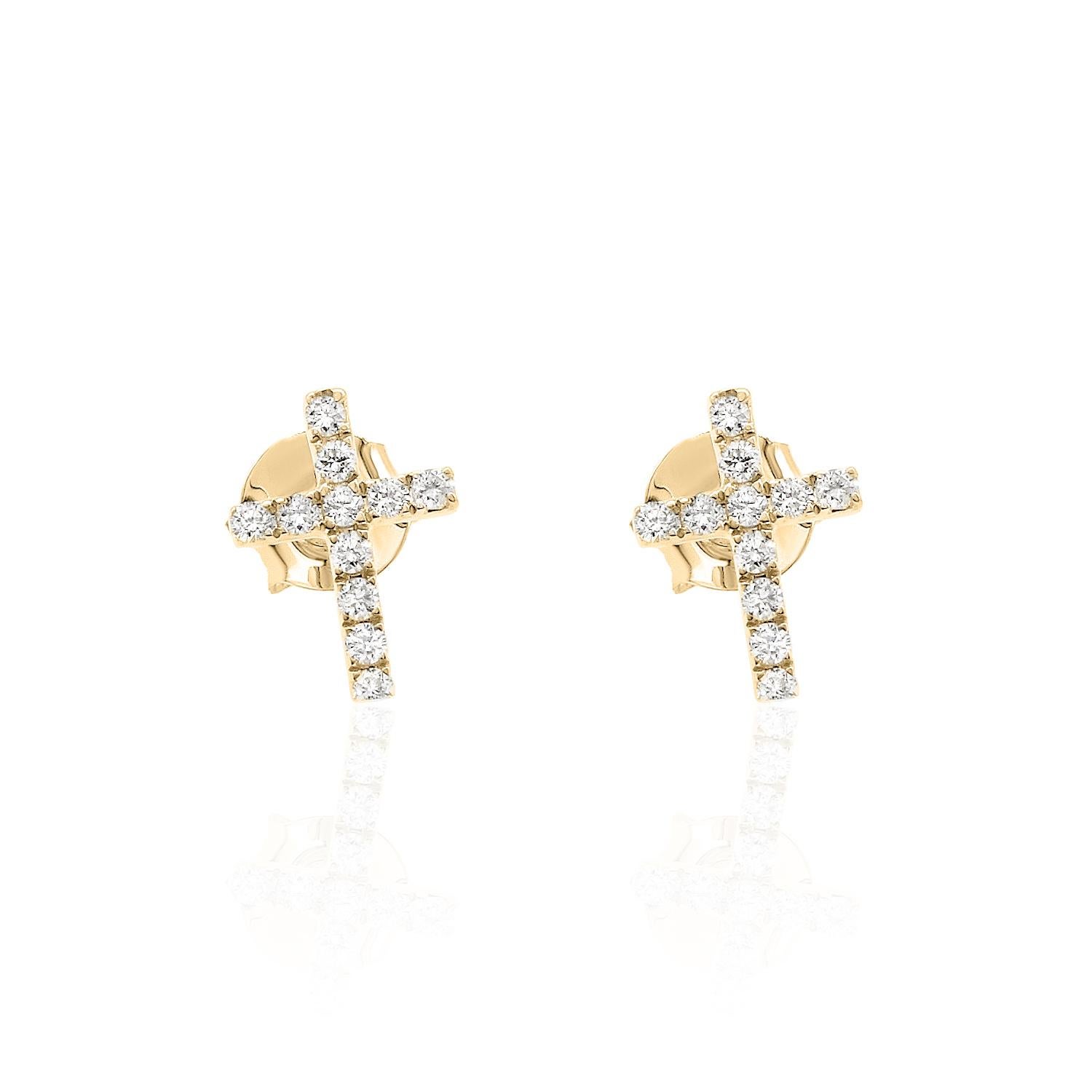 Cross Diamond Earrings 14K White, Yellow, and Rose Gold In New Condition In New York, NY