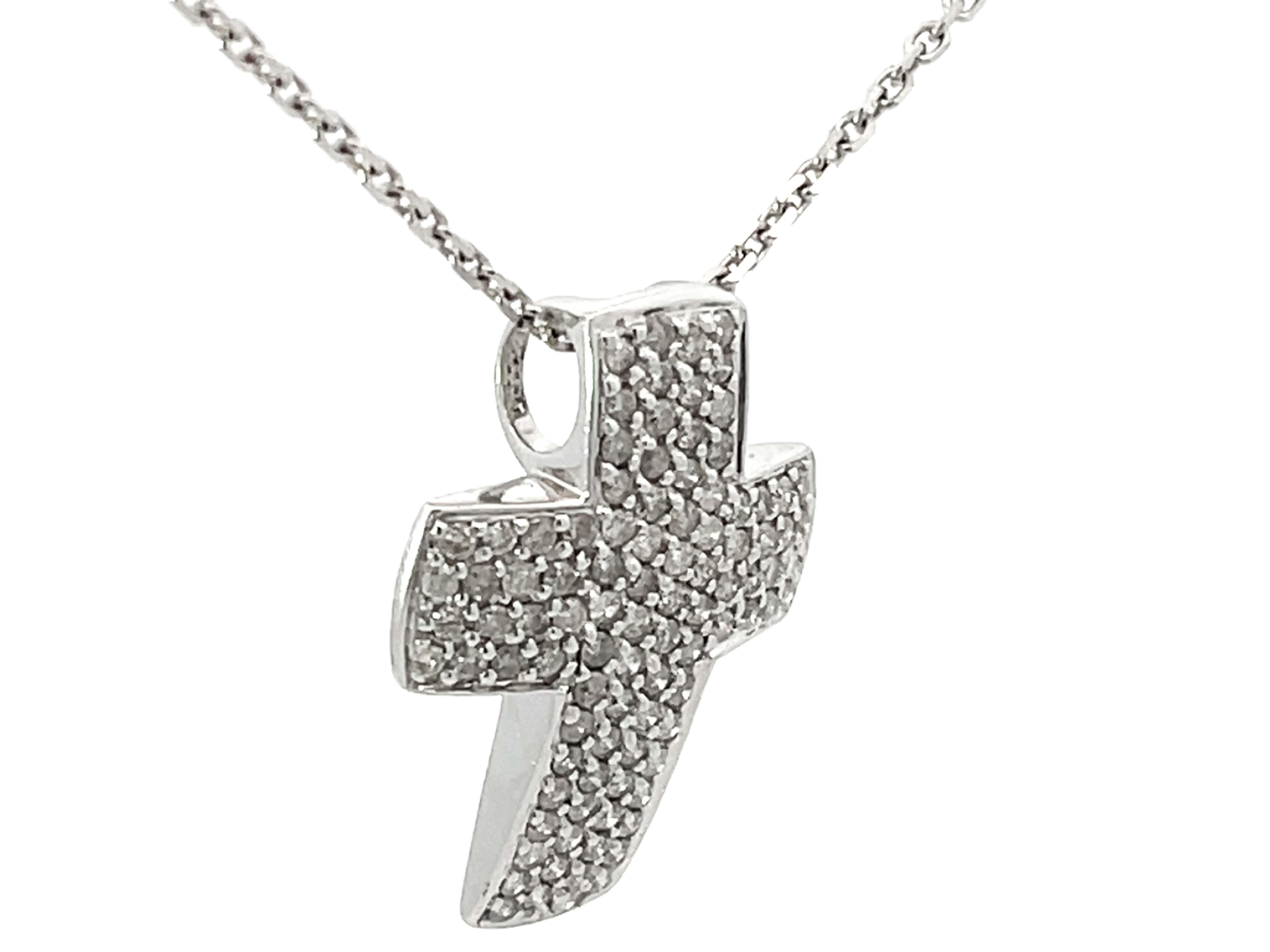 Modern Cross Diamond Necklace Solid 14k White Gold For Sale