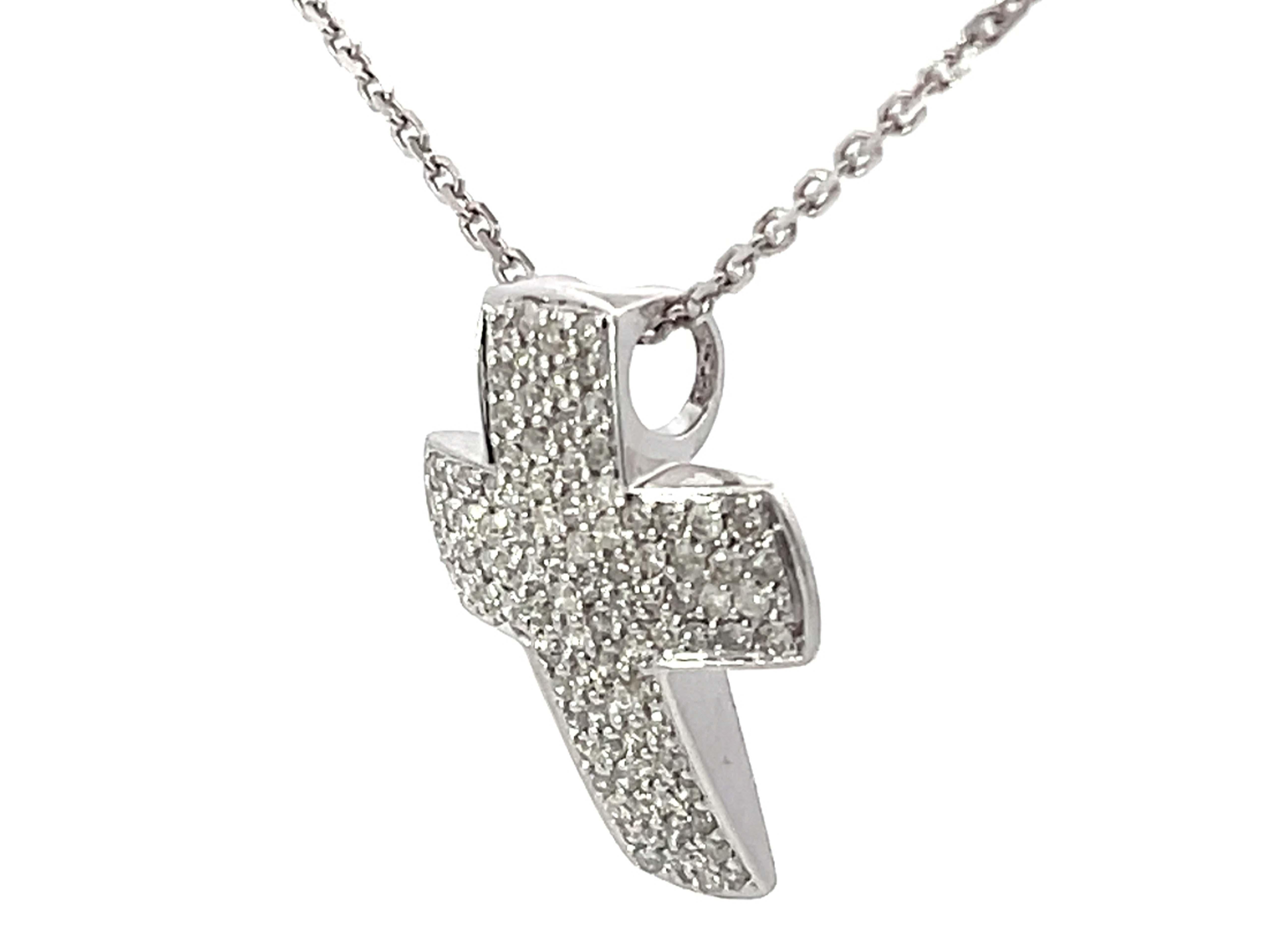 Brilliant Cut Cross Diamond Necklace Solid 14k White Gold For Sale