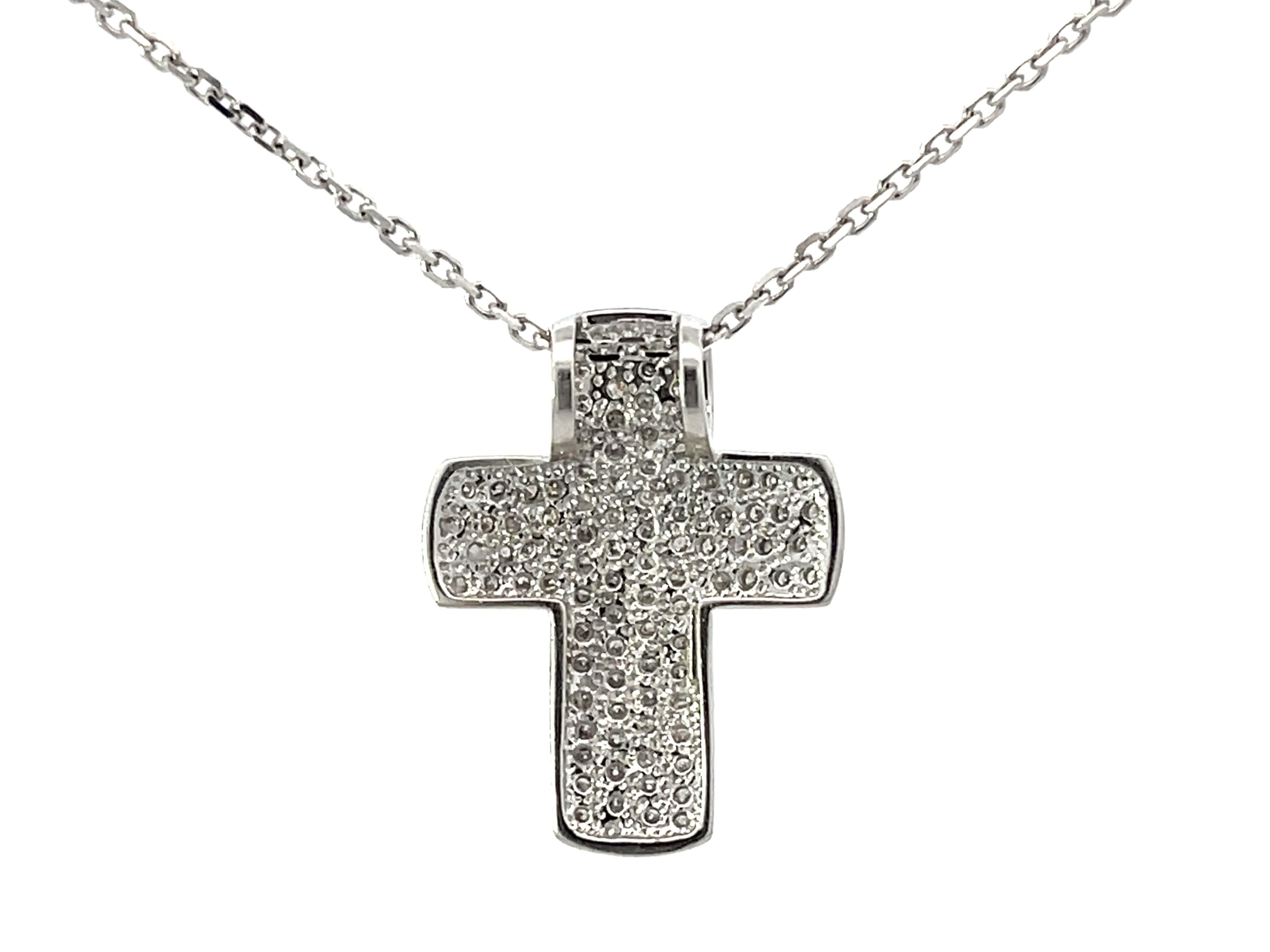 Cross Diamond Necklace Solid 14k White Gold For Sale 1