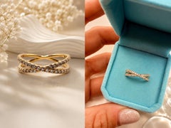 Cross diamond ring 14KT yellow gold X ring
