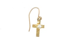 Cross Diamond Single Dangle Earring Mined 14K Yellow Gold