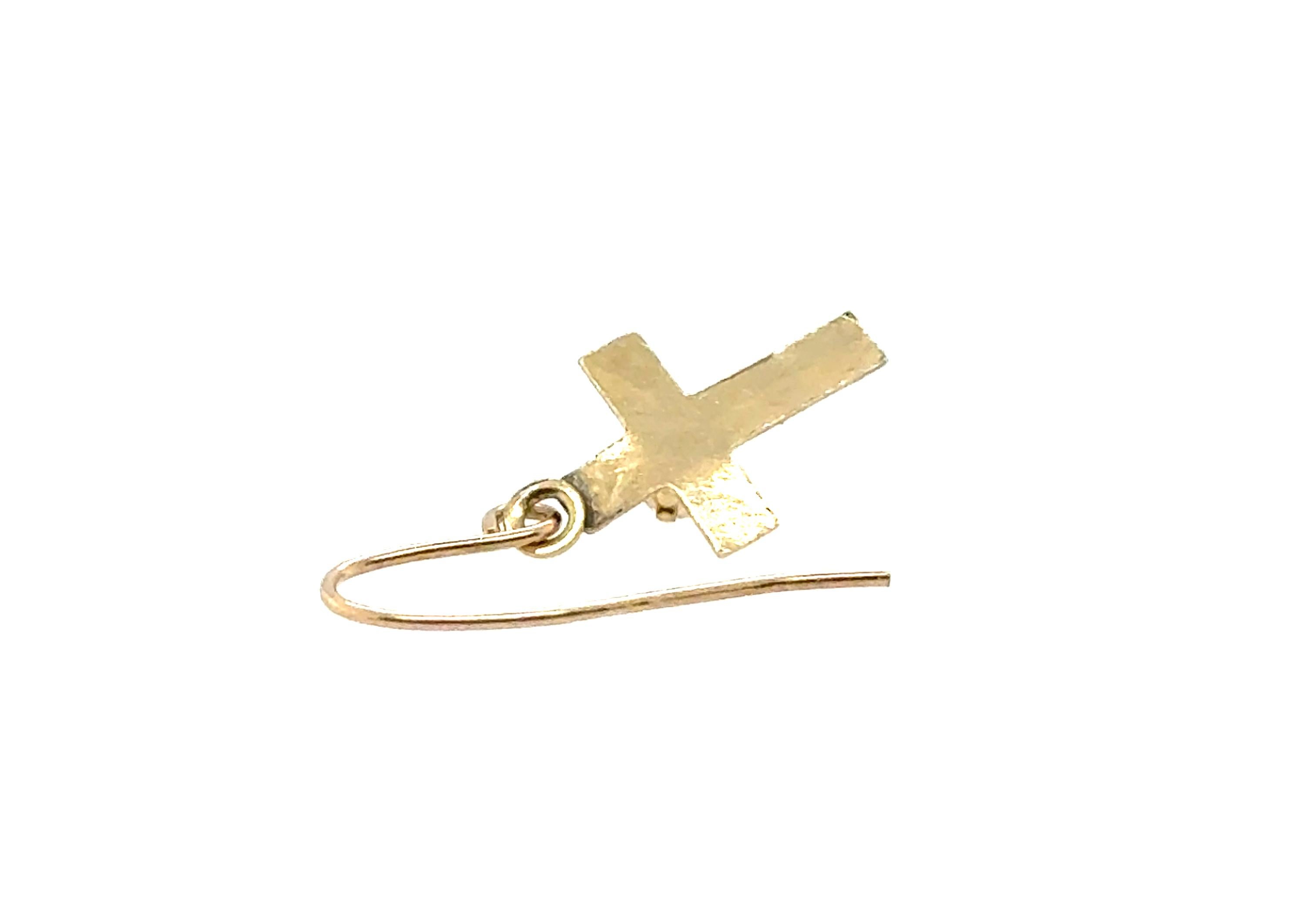 Donna Cross Diamond Single Dangle Earring Mined 14K Yellow Gold in vendita