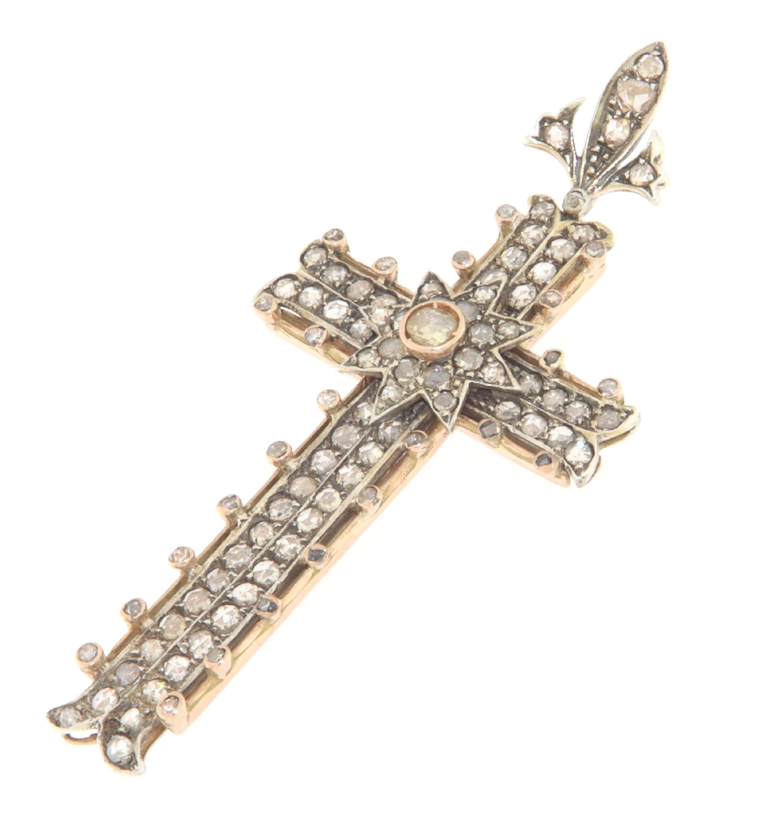 Artisan Cross Diamonds 14 Karat Yellow Gold Pendant Necklace
