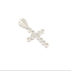 Contemporary 18K White Gold Natural Diamond Cross Pendant, Italy