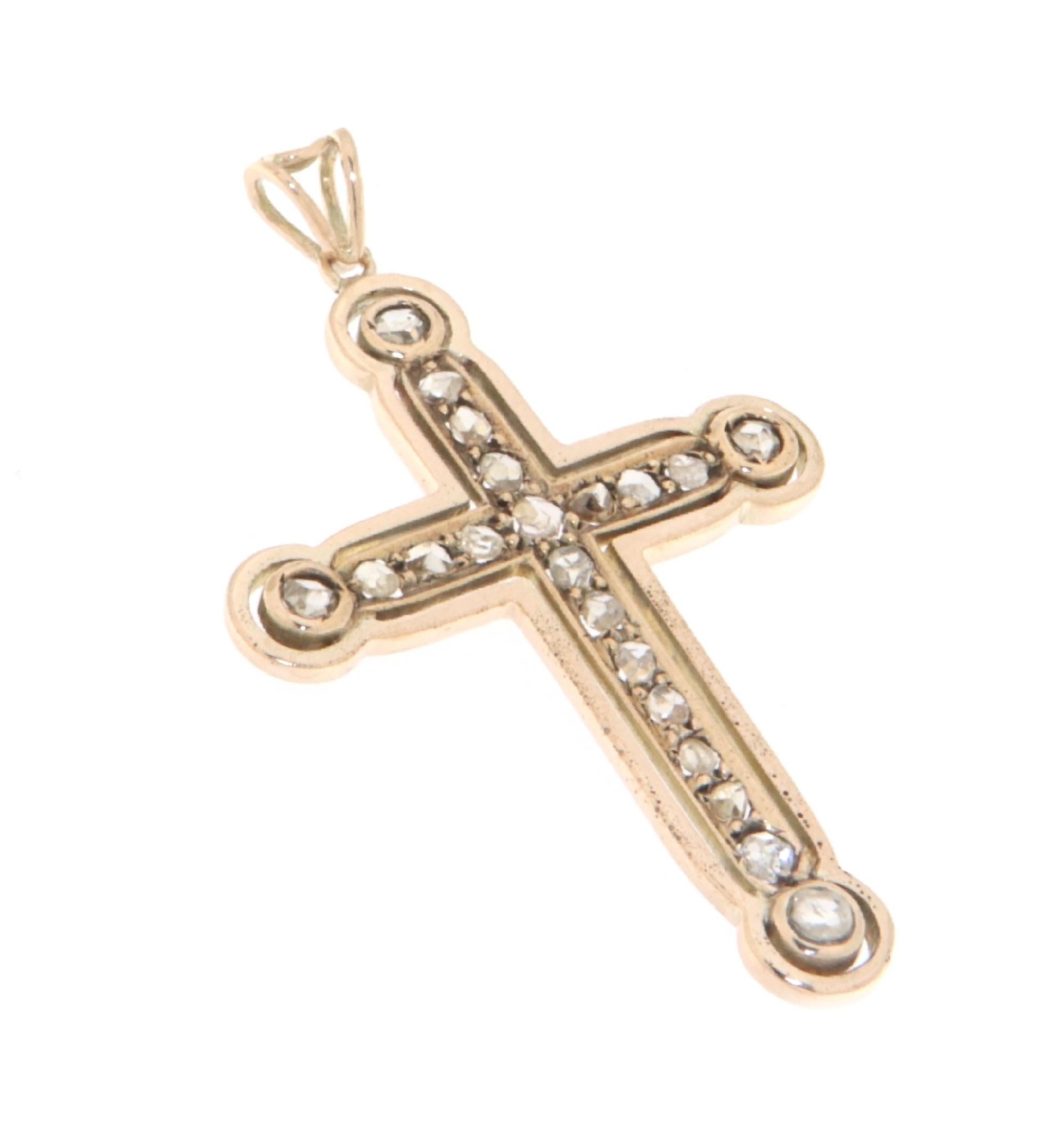 Artisan Cross Diamonds 9 Karat Yellow Gold Pendant Necklace For Sale