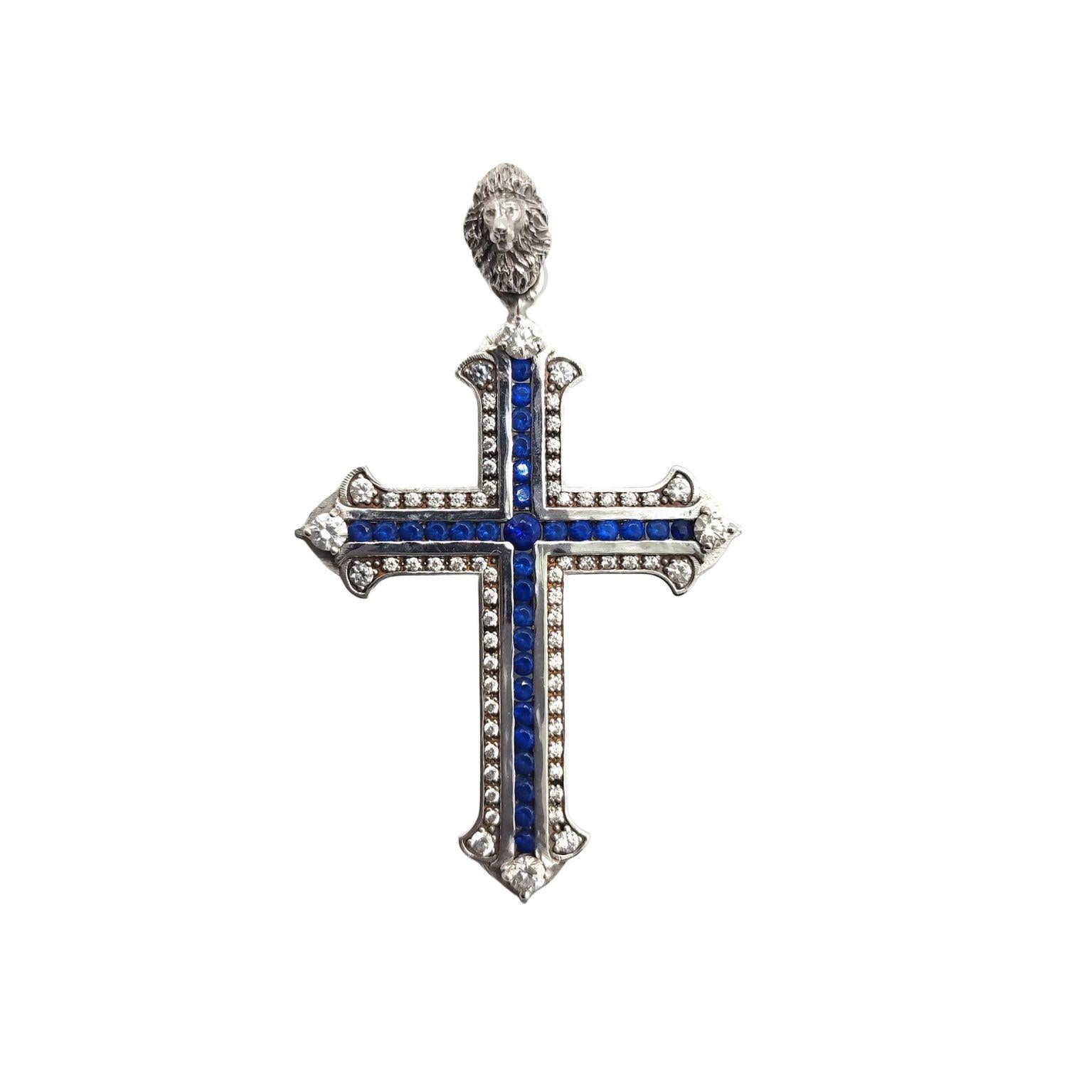 Cross Diamanten, Saphire, 18 kt Weißgold im Zustand „Neu“ im Angebot in Roma, RM