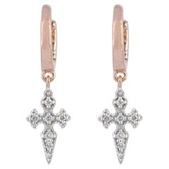 Cross Earring Natural Diamond Solid 14k Rose Gold Natural Diamond Huggie Earring