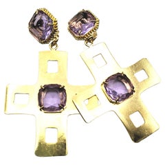 Kreuz-Ohrringe, 24 kt vergoldete Bronze-Ohrringe mit Zirkon