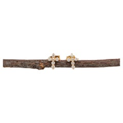 Cross Earth Mined Diamant-Ohrringe aus massivem 14K Gelbgold mit Diamanten