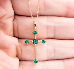 Cross Emerald Pendant Necklace in 10k Yellow Gold