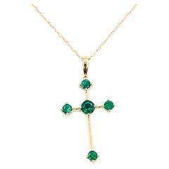 Cross Emerald Pendant Necklace in 10k Yellow Gold