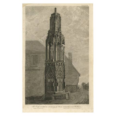 Queen Eleanor Memorial Cross – Antique Engraving of Waltham Cross, c.1791