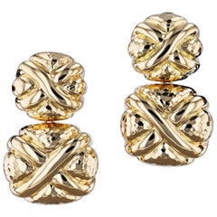 Cross-Hatch Yellow Gold Clip-On Earrings