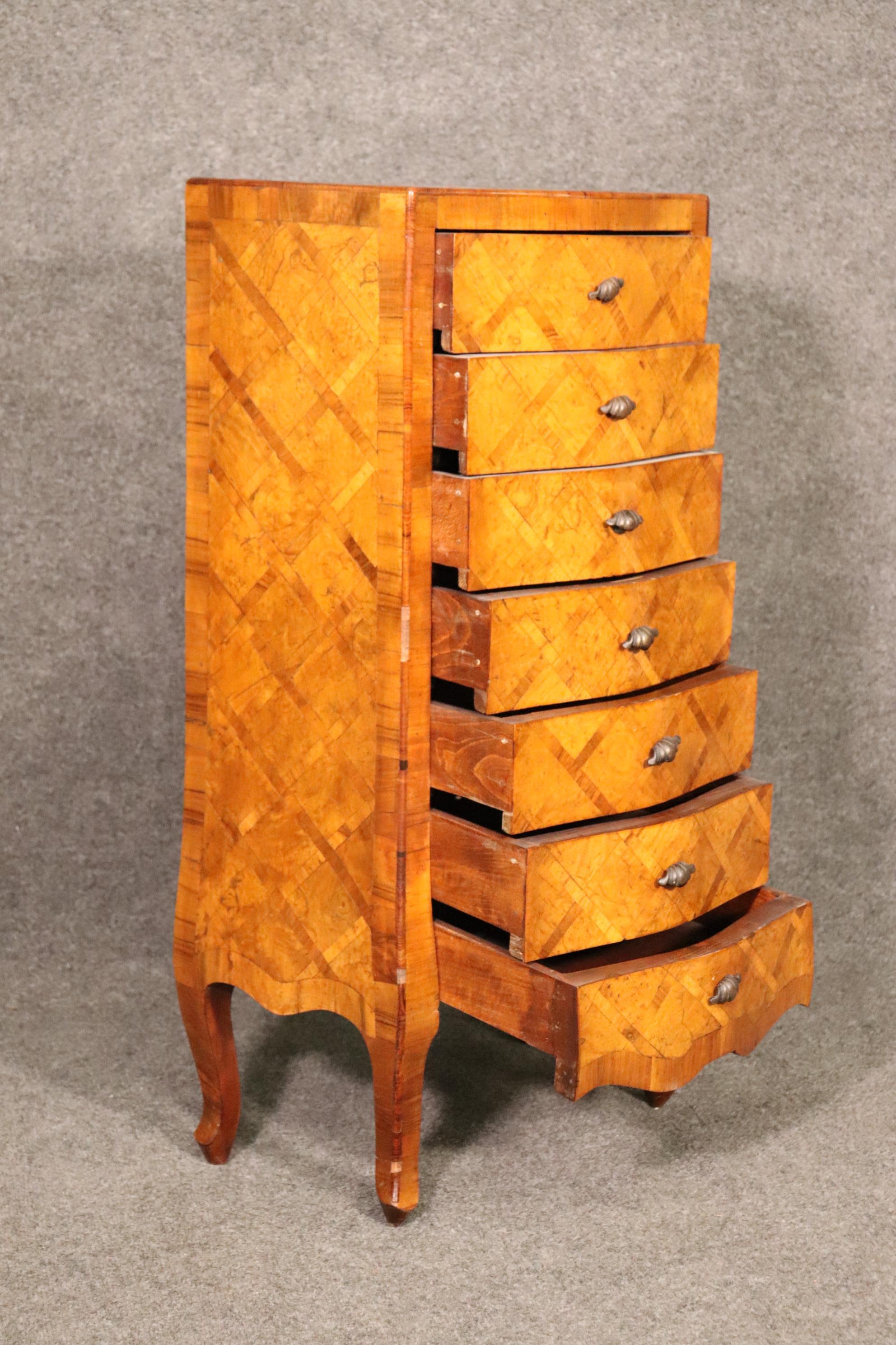 Cross Hatched Inlaid Olivewood Italian Lingerie High Chest 2