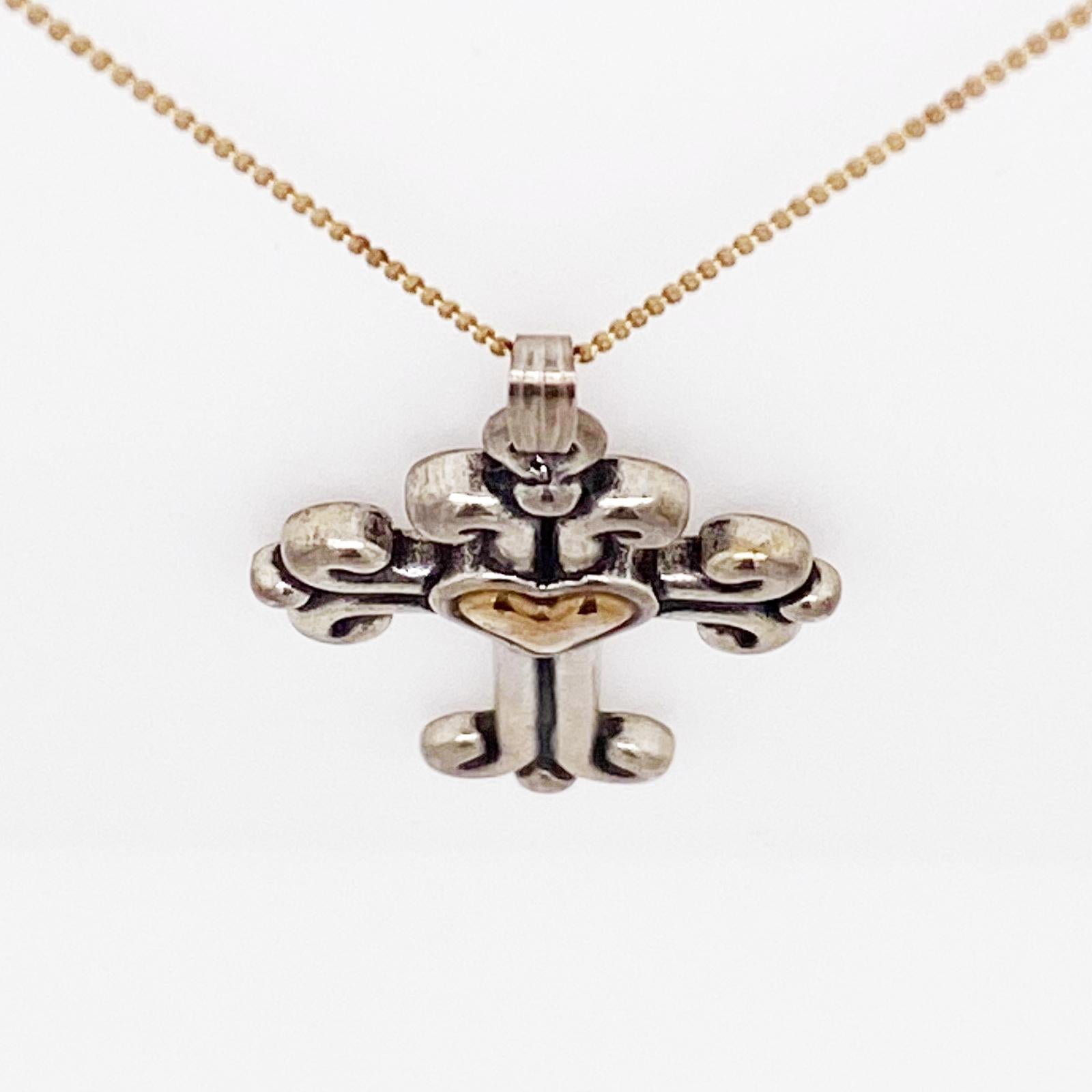 Kreuz-Herz-Halskette, 14 Karat Gold, Sterlingsilber, gemischtes Metall, Glaube Liebe im Zustand „Neu“ in Austin, TX