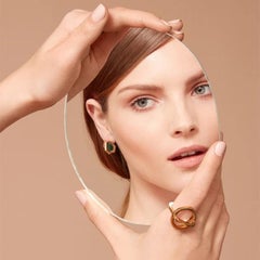 Cross Hexagon Studs with Stones, Yellow Silver and Malachite