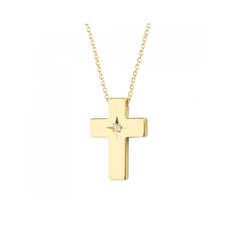 Cross in 14Kt Yellow Gold with Diamond Vintage Star Setting and Chain