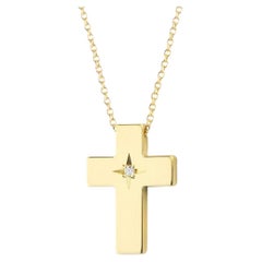 Cross in 14Kt Yellow Gold with Diamond Vintage Star Setting and Chain