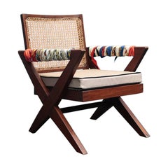 Cross Leg Easy Armchair by Pierre Jeanneret with Shrunken Calf Cushion and Herme