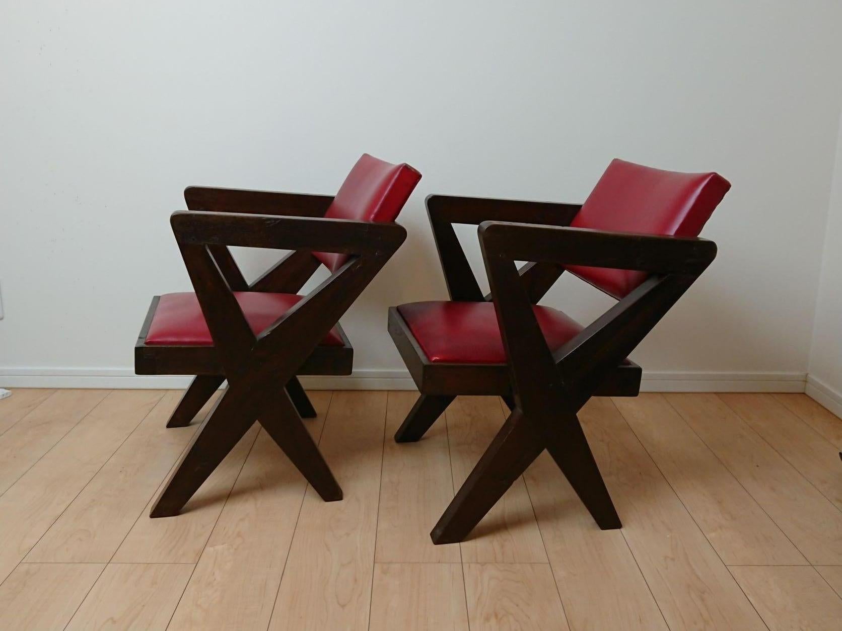 Cross Legs Pair of Armchairs Designed Pierre Jeanneret for Chandigarh In Good Condition For Sale In London, GB